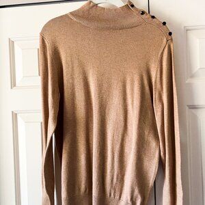 NWT Ann Taylor Camel Mock Turtleneck, Button Shoulder size L